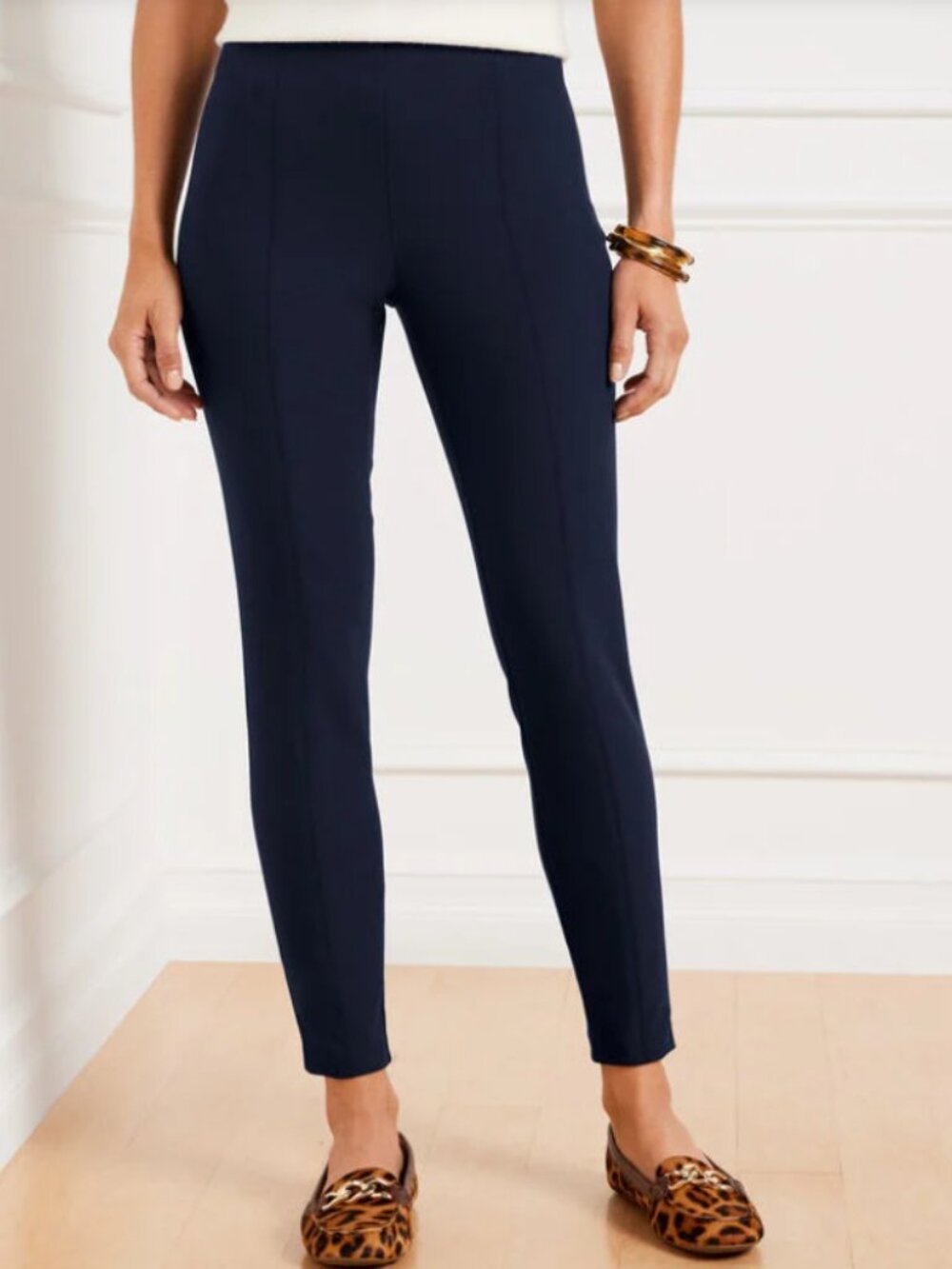 2/$10 Talbots Portland Pant Black Ponte Tapered Slim Pants Petite Sz 12P